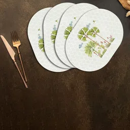 SPACE OF JOY Green & Blue 4 Pieces Printed Wooden Oval Table Placemats-44