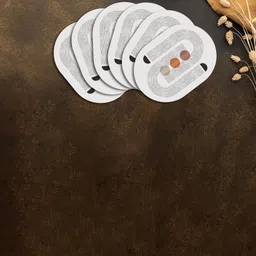 SPACE OF JOY Spiral Wanderlust 6 Pcs White & Black Printed Anti-Slip Oval Table Placemats-12