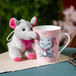 CLAY CRAFT Pink & Grey Printed Ceramic Glossy Milk Mug With Toy - 340 ML-image-74
