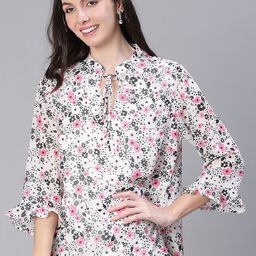 Oxolloxo Floral Printed Tie-Up Neck Georgette Top-image-91