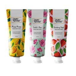 PureSense Set Of 3 Vanilla Mango & Strawberry Non Sticky Hand And Nail Cream -30 ml Each-3