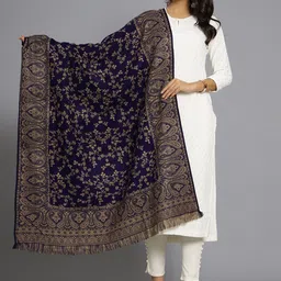 HANDICRAFT PALACE Women Blue Woven-Design Shawl-38