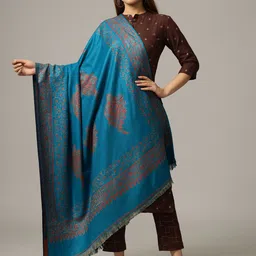HANDICRAFT PALACE Women Turquoise Blue Woven-Design Shawl-image-96