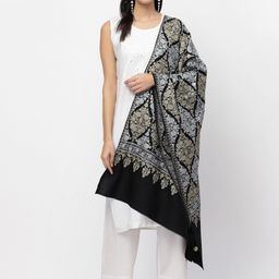 Anekaant Women Black Ethnic Motif Embroidered Wool Shawl-55