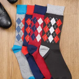 MUTAQINOTI Men Pack Of 4 Black & Blue Calf Length Antimicrobial Socks-15