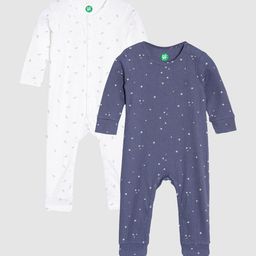 YK Organic Boys Pack of 2 White & Dark Blue Graphic Print Organic Cotton Sleepsuits-46