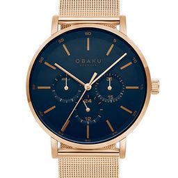 Obaku Men Blue Brass Dial & Rose Gold Toned Straps Analogue Watch V246GMVLMV-picture-2
