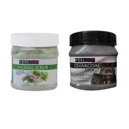 FEELHIGH Set of 2 Herbal & Charcoal Face Scrubs - 500 ml Each-0