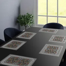 Dakshya Industries New Blossom Grey 6 Pcs Floral Water Proof Rectangle Table Placemats-6