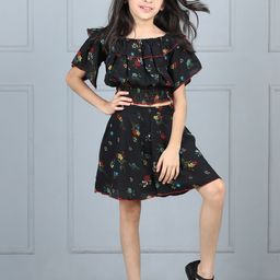 Cutiekins Girls Floral Printed Off-Shoulder Top With Skirt-image-86