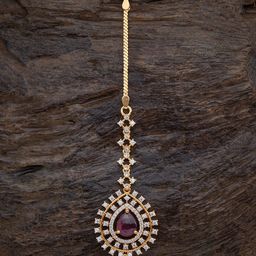 Kushal's Fashion Jewellery Gold-Plated White & Red Stone-Studded & Pearl Beaded Maangtika-image-38