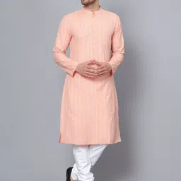 Latest Chikan Garments Vertical Striped Mandarin Collar Pure Cotton Kurta-image-92