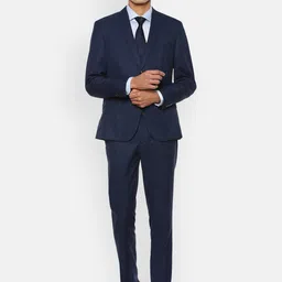 V Dot Men Navy Blue Checked Single-Breasted Skinny-Fit 2-Piece Formal Suit-image-82