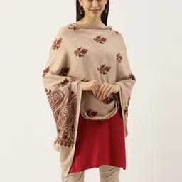 Pashmoda Women Beige & Brown Paisley Aari Embroidered Shawl-picture-23