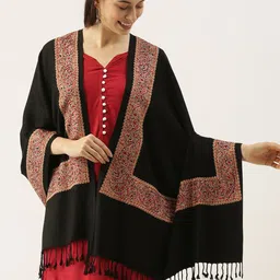 Pashmoda Women Black & Maroon Embroidered Shawl-picture-25