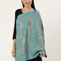 Pashmoda Women Blue Embroidered Aari Work Shawl-picture-18