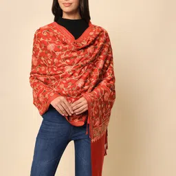 HERE&NOW Women Maroon Embroidered Shawl-46