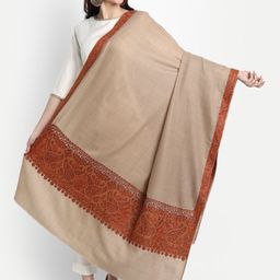 Zamour Women Beige & Brown Embroidered Kashmiri Shawl-15