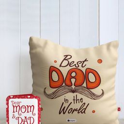 Indigifts Beige & Brown Printed Square Filled Cushion-13