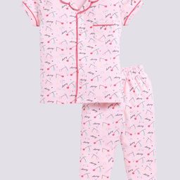 BABY GO Girls Graphic Printed Lapel Collar Pure Cotton Shirt with Pyjama-image-99