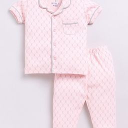 BABY GO Girls Graphic Printed Lapel Collar Pure Cotton Shirt with Pyjamas-image-70
