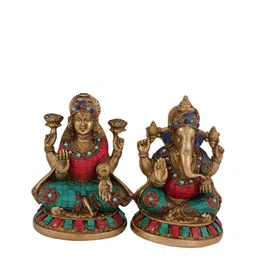 Arihant Craft Gold-Toned & Red Brass God Lakshmi Ganesha Stonework Small Showpiece-image-35