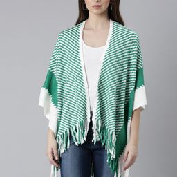 SHOWOFF Striped V-Neck Acrylic Front-Open Sweater with Fringed Detail-6