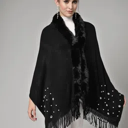 Mafadeny V-Neck Fuzzy Longline Poncho-42