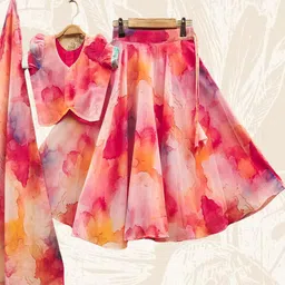 BAESD Girls Printed Tie and Dye Ready to Wear Lehenga & Blouse With Dupatta-picture-25