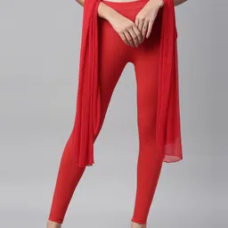 TWIN BIRDS Women Red Solid Ankle Length Leggings With Shawl-image-82