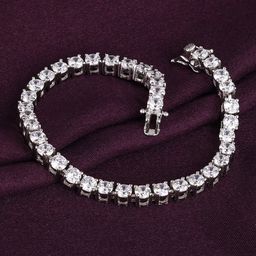 GIVA Women Sterling Silver Cubic Zirconia Rhodium-Plated Link Bracelet-10