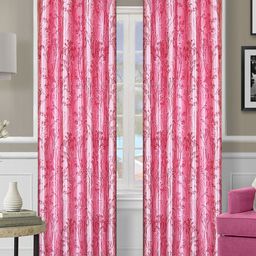 ROMEE Pink & White Set of 2 Floral Room Darkening Long Door Curtain-15