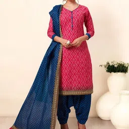 Jevi Prints Women Floral Printed Regular Pure Cotton Kurta with Patiala & With Dupatta-image-71