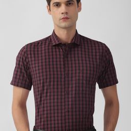 Peter England Slim Fit Checked Spread Collar Formal Shirt-image-87