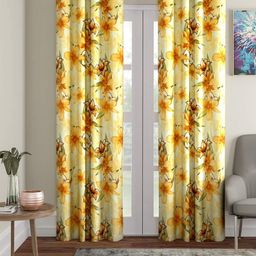 Home Sizzler Yellow & Green Set of 2 Floral Long Door Curtain-13
