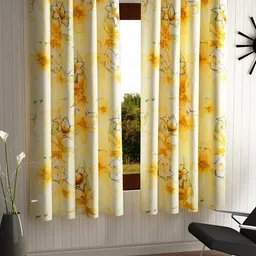 Home Sizzler Yellow & Green Set of 2 Floral Window Curtain-55