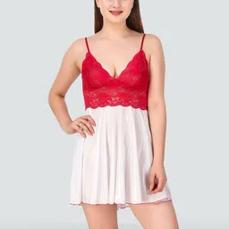 Romaisa White & Red Satin Baby Doll-picture-10