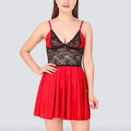 Romaisa Red & Black Satin Baby Doll-picture-20