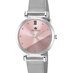 CRESTELLO Women Pink Brass Dial & Silver Toned Stainless Steel Analogue Watch CR-WT108-37