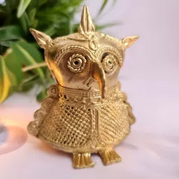 Peepul Tree Gold-Toned Owl Brass Figurine Showpiece-54