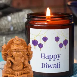 Aromatic Fables Sacred Honey Glow Diwali Festive Gift Candle With Ganesha Idol-image-34
