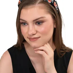 BuckleUp Women Black Floral Hairband with Knot Detail-image-13