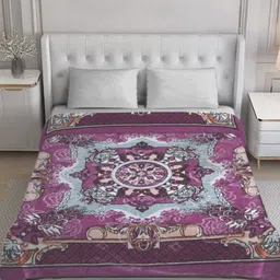KLOTTHE Purple Geometric Patterned 1000 GSM Woollen Heavy Winter King Double Bed Blanket-image-53
