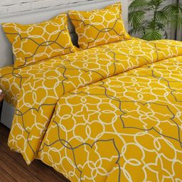 Huesland Yellow & White Ethnic Motifs 144 TC Cotton King Bedsheet Set 2.74 m x 2.74 m-image-23