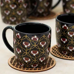 CLAY CRAFT Black & White 6 Pieces Printed Ceramic Glossy Cups - 180 ML Each-23