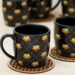 CLAY CRAFT Black & White 6 Pieces Printed Ceramic Glossy Cups - 180 ML Each-40