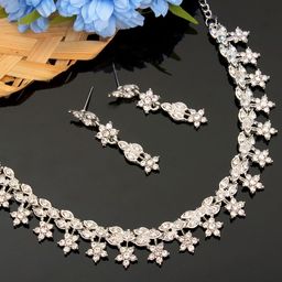 Atasi International Silver-Plated White Stone-Studded Choker Jewellery Set-image-78