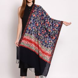 Anekaant Women Black & Blue Embroidered Woolen Shawl-41