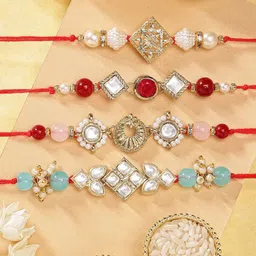 KARATCART Set of 4 Gold-Plated Rakhi With Roli Chawal-image-41