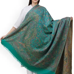 Exotic India Proud Peacock Reversible Jamawar Wool Shawl with Woven Paisleys-picture-33